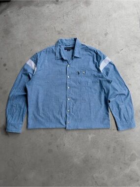 Vintage 90s U.S Polo Assn. Cropped Boxy Button Up Long Sleeve Shirt - L